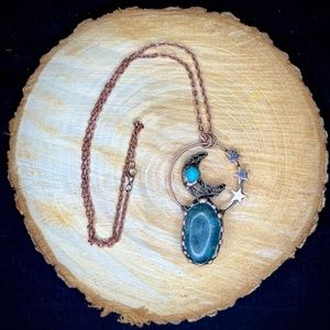 Long Boho Soldered Natural Labradorite Stars Moon Boho Necklace Boho